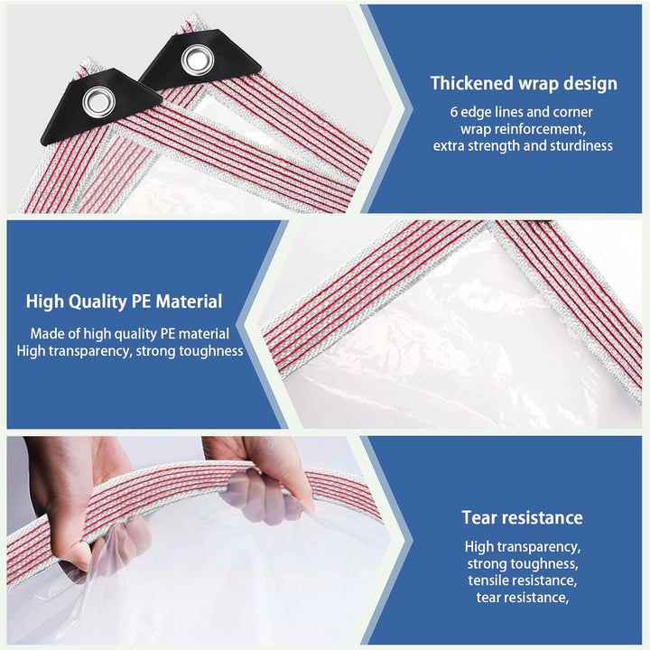 Transparente Plane mit Ösen, Wetterfeste Strapazierfähige Abdeckplane, 0.4 mm 450 g/m² PVC-Material