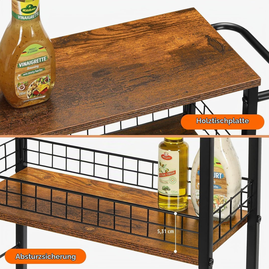 CADUKE 4 Tier schlanker Lagerwagen, schmaler Küchenwagen auf Rädern, Utility Rolling Cart mit Holzti