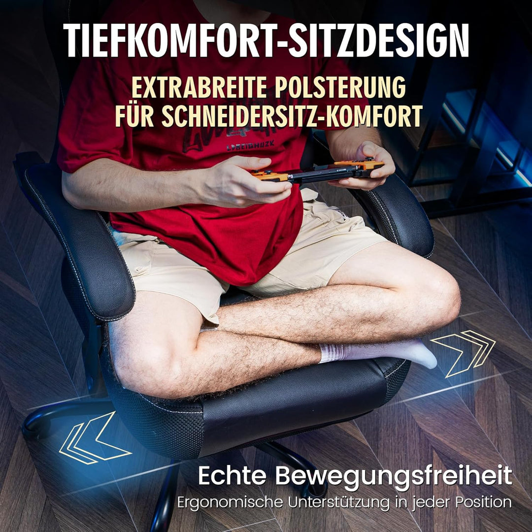 GTPLAYER Gaming Stuhl, Ergonomischer Gamer Sessel mit Fussstütze, Bürostuhl Höhenverstellbar mit Kop