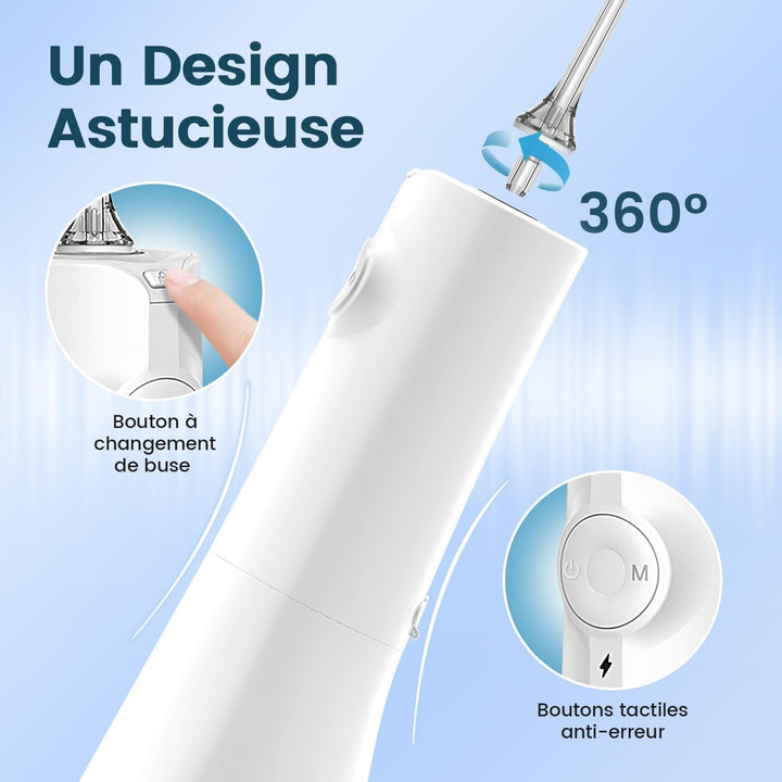 Munddusche, tragbar, Wasserfloss, Munddusche 5 Modi und 8 Düsen, Tank 300 ml, USB aufgeladen, wasser