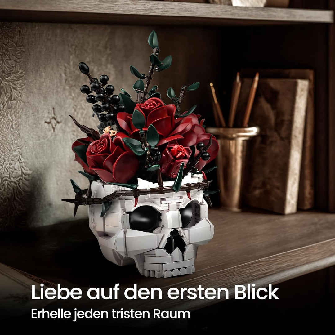 Millionspring-Bausatz für rote Rosensträusse mit Totenkopfvase, rote künstliche Rosen, Geschenke für