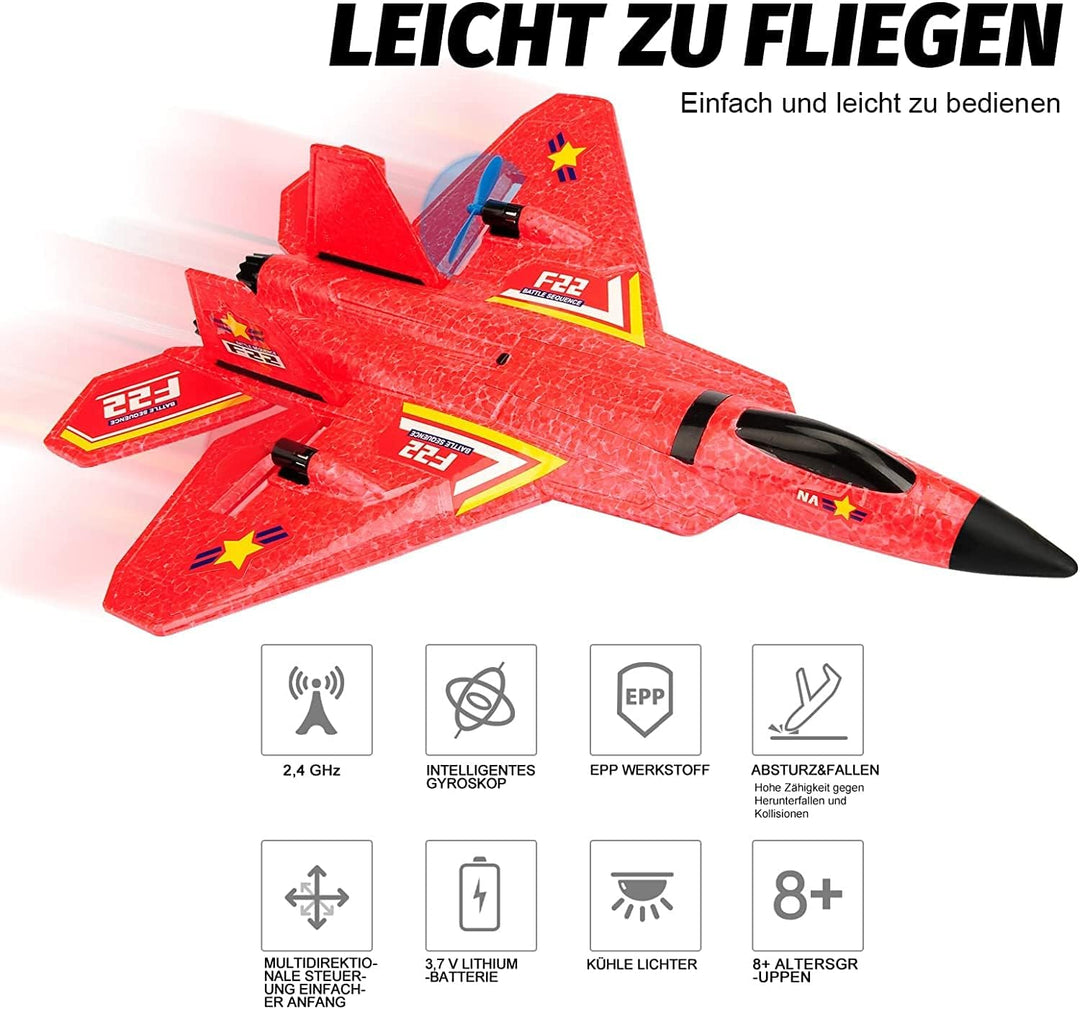 Fremego F-22 RC Flugzeug für Anfänger, 2 Stück 2.4Ghz Ferngesteuertes Flugzeug Raptor Fighter Flugze