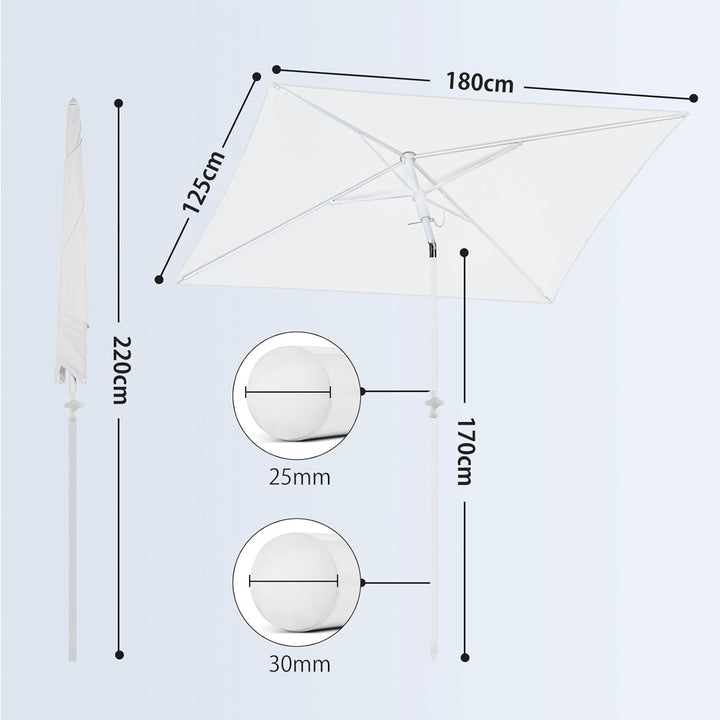 Sekey 180 × 125 cm Sonnenschirm mit Schutzhülle, Balkonschirm Gartenschirm Terrassenschirm, Sonnensc