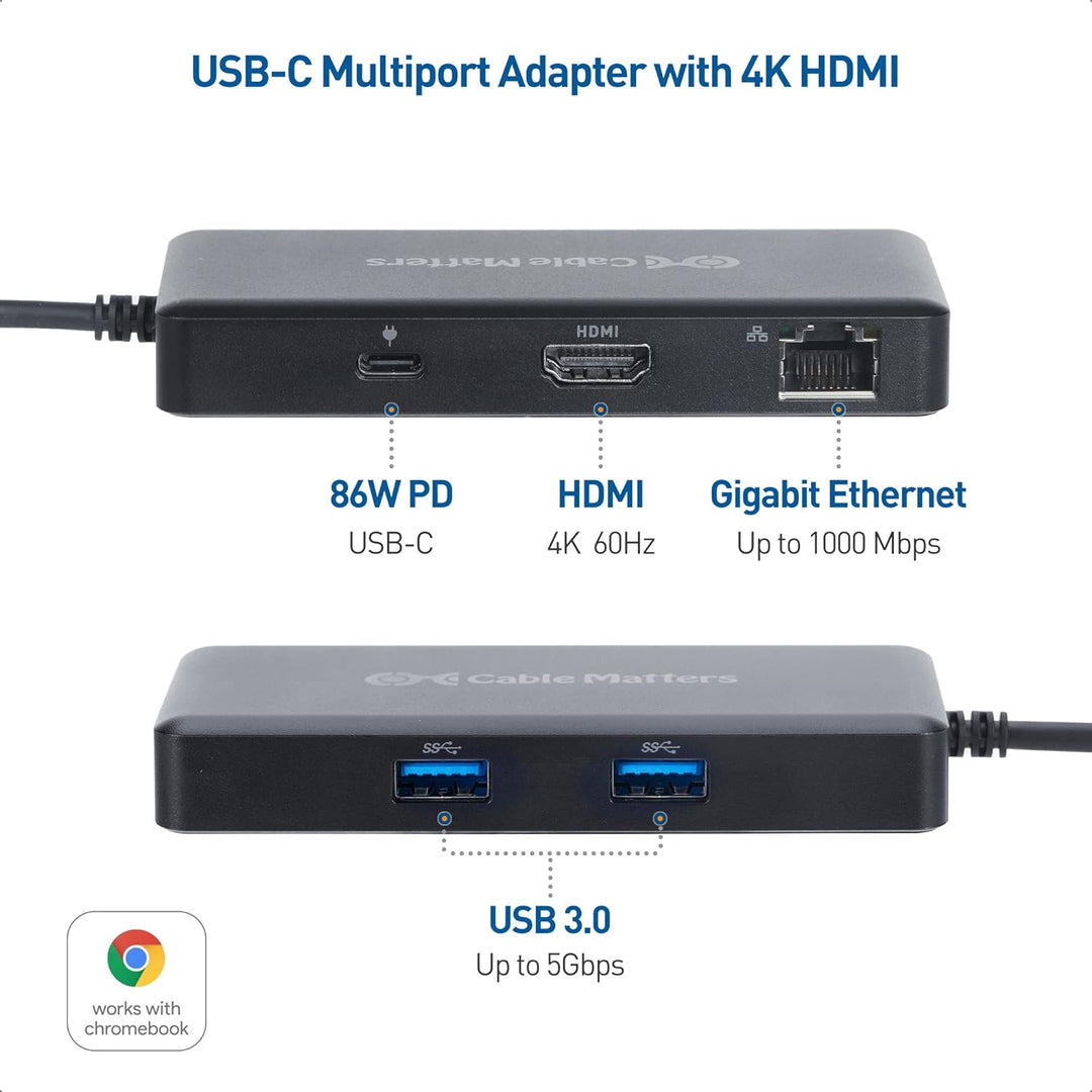 Cable Matters [Funktioniert mit Chromebook Certified] 4K@60Hz USB-C Hub HDMI, USB-C Multiport Adapte