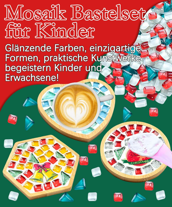 Finsink Mosaik bastelset kinder 4pcs Weihnachten Mosaik Untersetzer Bastelset DIY Holz Untersetzer S