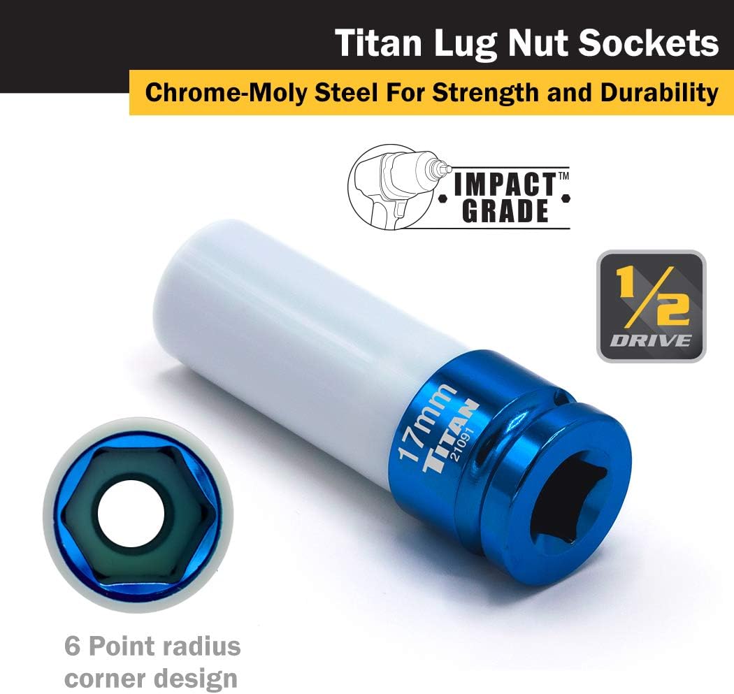 Titan 21183 Steckschlüssel-Set, 1,27 cm (1/2 Zoll), nicht beschädigend, inkl. 17 mm, 19 mm und 21 mm