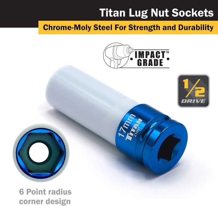 Titan 21183 Steckschlüssel-Set, 1,27 cm (1/2 Zoll), nicht beschädigend, inkl. 17 mm, 19 mm und 21 mm