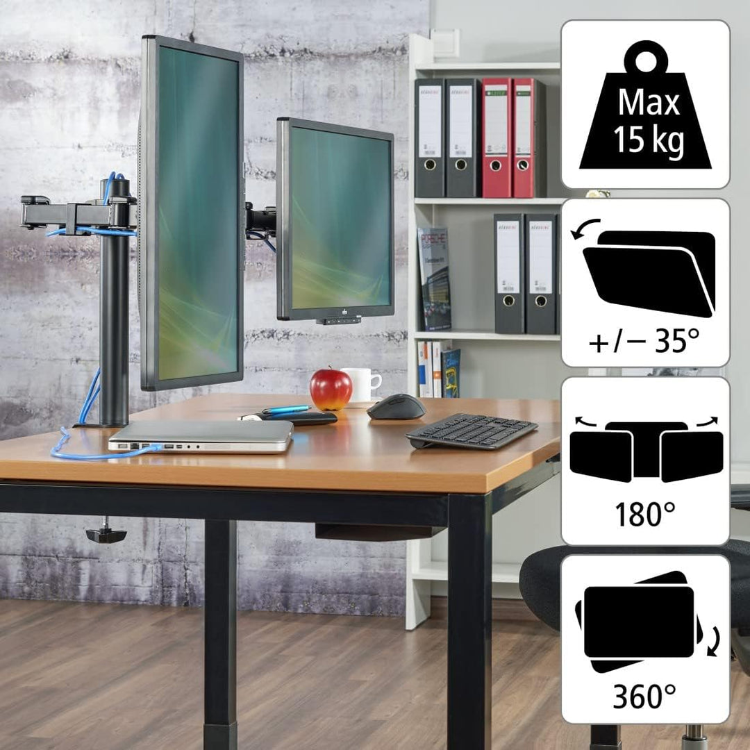 Hama Monitorhalterung für 2 Monitore 13 – 35 Zoll (Monitorhalter höhenverstellbar bis 40 cm, schwenk