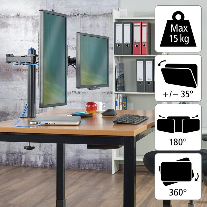 Hama Monitorhalterung für 2 Monitore 13 – 35 Zoll (Monitorhalter höhenverstellbar bis 40 cm, schwenk