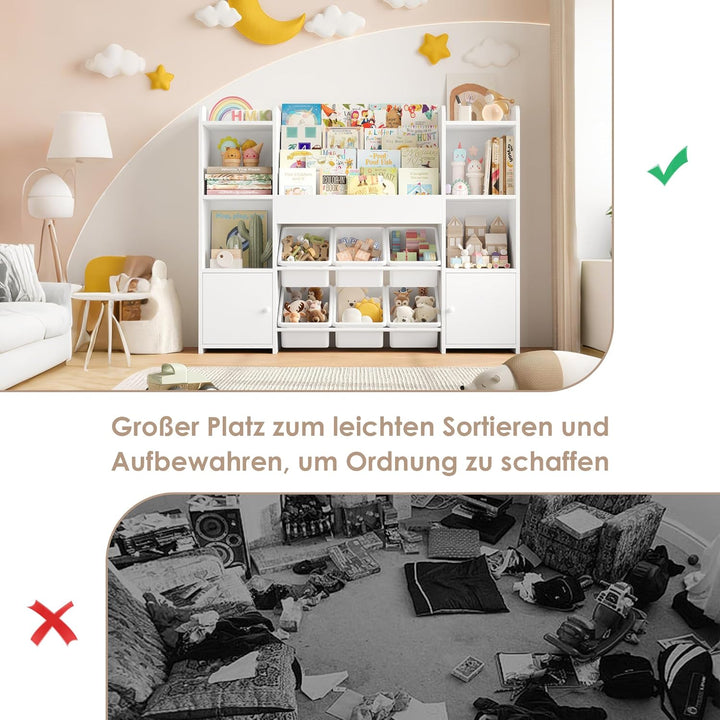 FOREHILL Kinderregal mit Kinderbücherregal Kinderzimmer Möbel aus Holz Bücherregal für Kinder mit Au