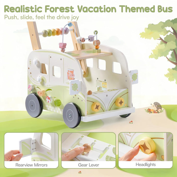 ROBOTIME Baby-Lauflernwagen Holz, Multifunktionale Aktivitäts-Lauflernhilfe mit Höhenverstellung und