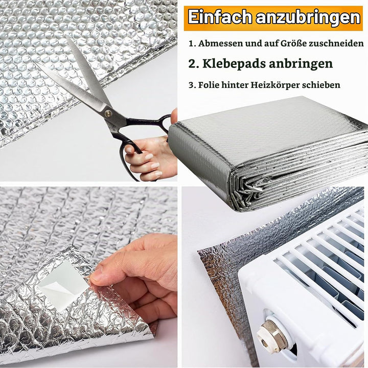 Reflexionsfolie für Heizkörper 0.6x3m Wärmereflektierende Heizkörperfolie Isolierung Alu-Luftpolster