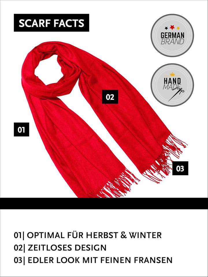 DonDon Schal Damen Winter Wollschal Winterschal warm weich 185 x 65 cm Rot, Rot