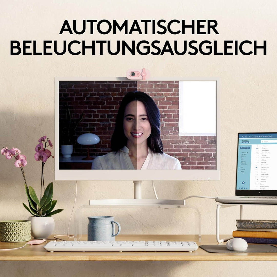 Logitech Brio 100 Full HD-Webcam für Meetings und Streaming, Auto-Lichtausgleich, integriertes Mikro
