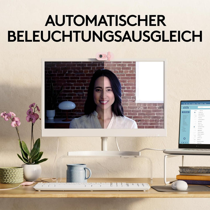 Logitech Brio 100 Full HD-Webcam für Meetings und Streaming, Auto-Lichtausgleich, integriertes Mikro