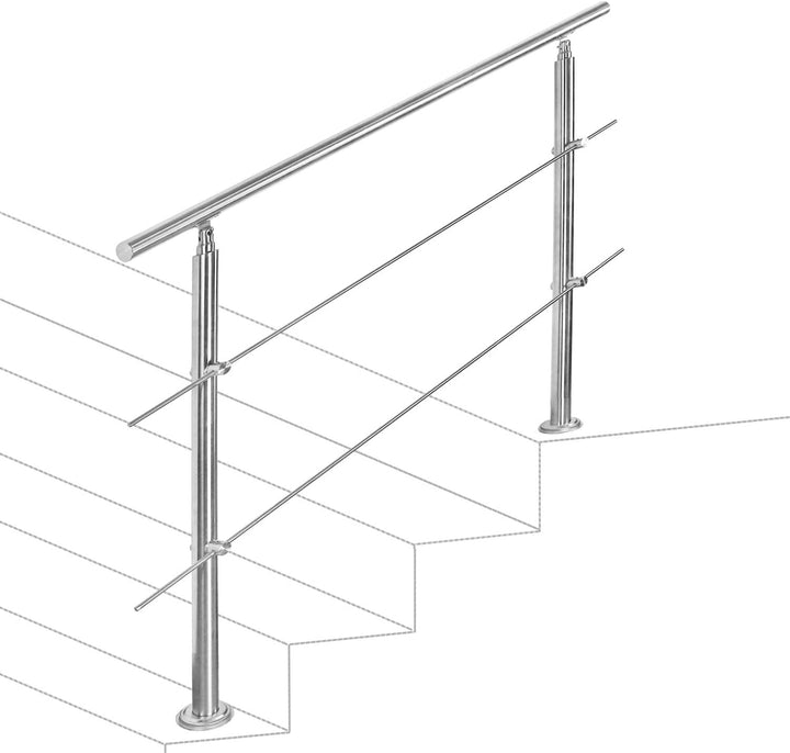 EINFEBEN Edelstahl Handlauf Geländer für Balkon Brüstung Treppen mit/ohne Querstreben (160cm, 2 Quer