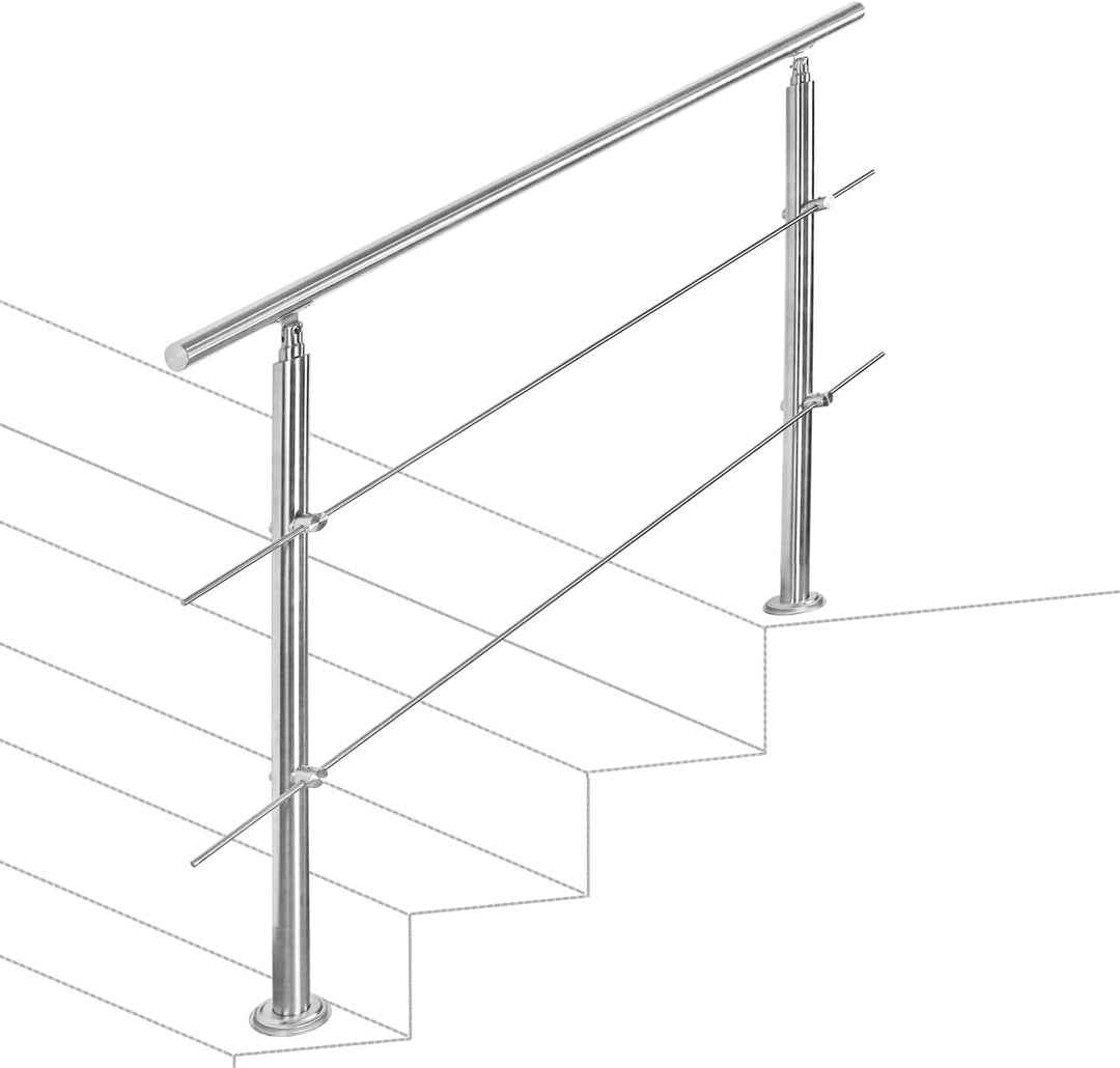 SWANEW Handlauf Edelstahl,Treppengeländer innen & aussen, 80 cm, Ø 42mm,mit 2 Querstreben für den Ga