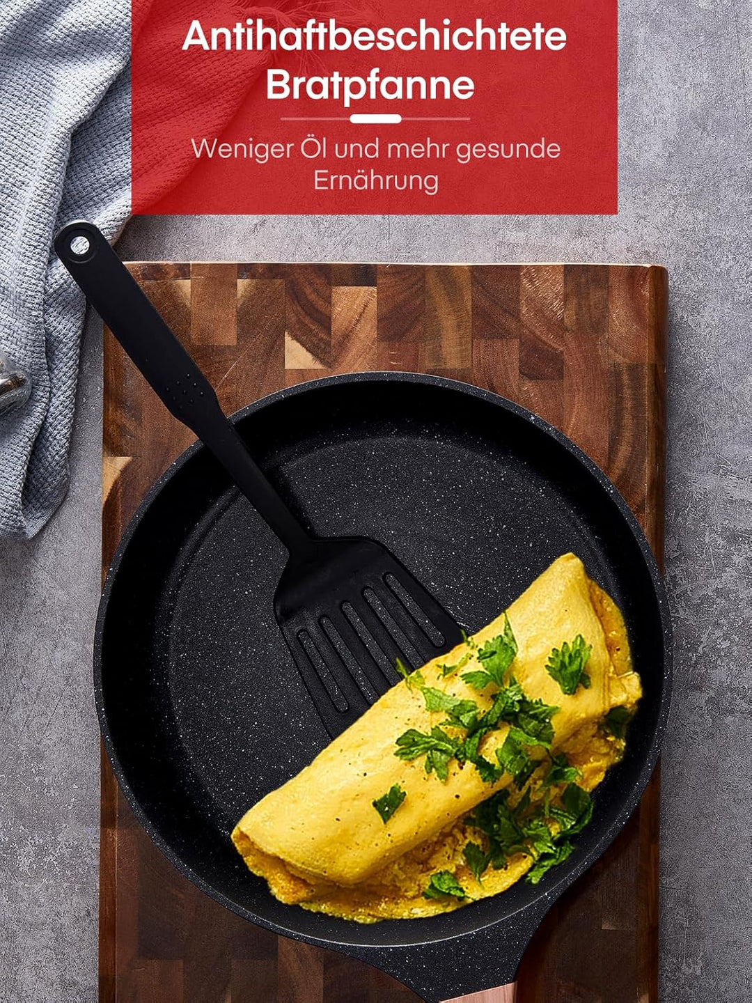 D.Perlla Bratpfanne mit Glasdeckel Ø28 cm, Höhe 8 cm, Antihaft Pfanne für alle Herdarten, Induktions