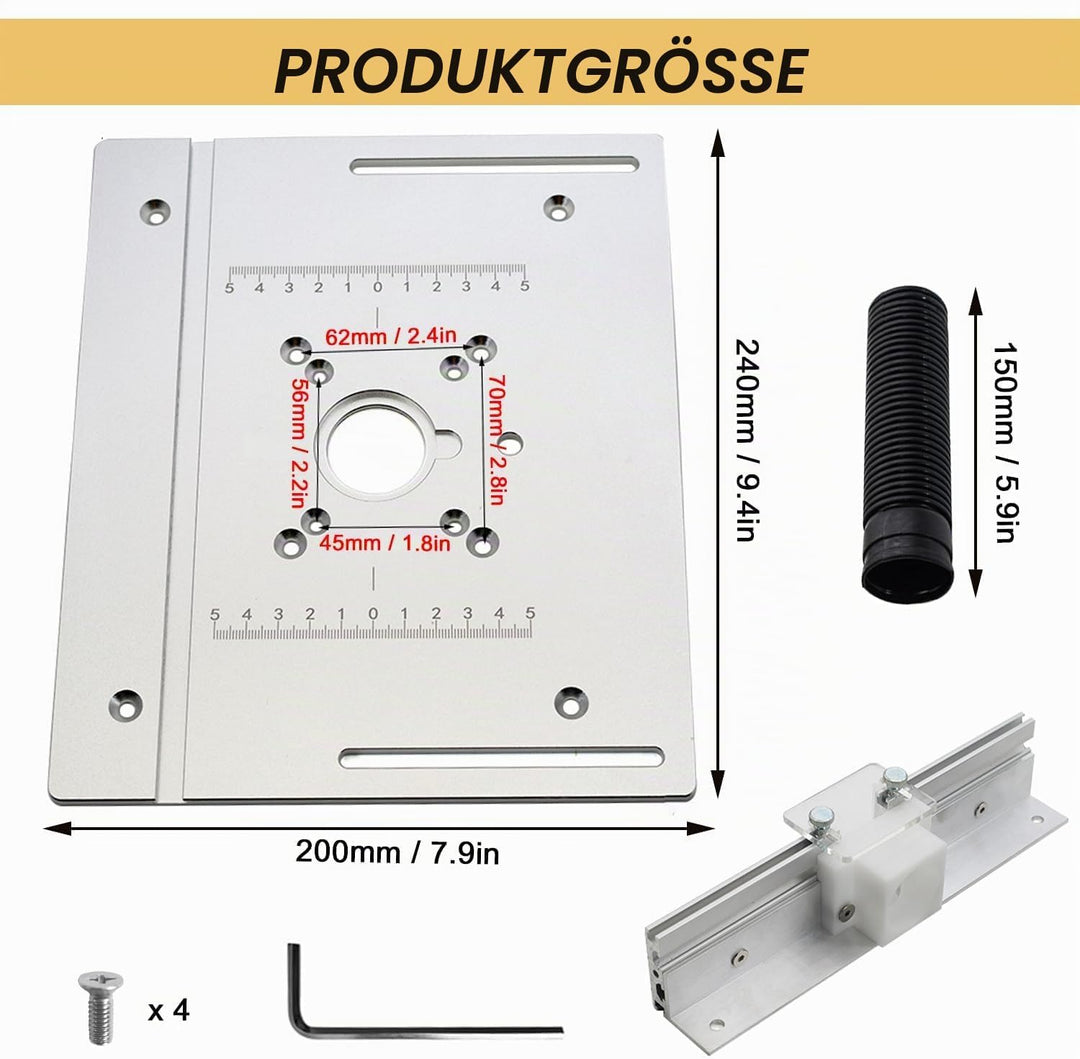 XMSZQU 3er Set FräStisch Einlegeplatte,Aluminium FräStisch füR OberfräSe Halterung Fasenmoment,Tisch