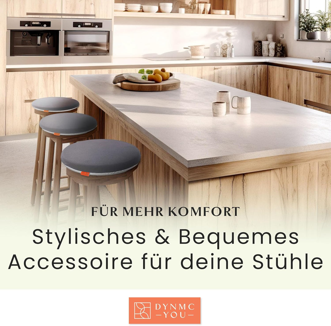 DYNMC you Sitzkissen Stuhl - Stuhlkissen 40x40 - Rund 2er Set Grau - Test SEHR GUT - Mittelhart H3 -