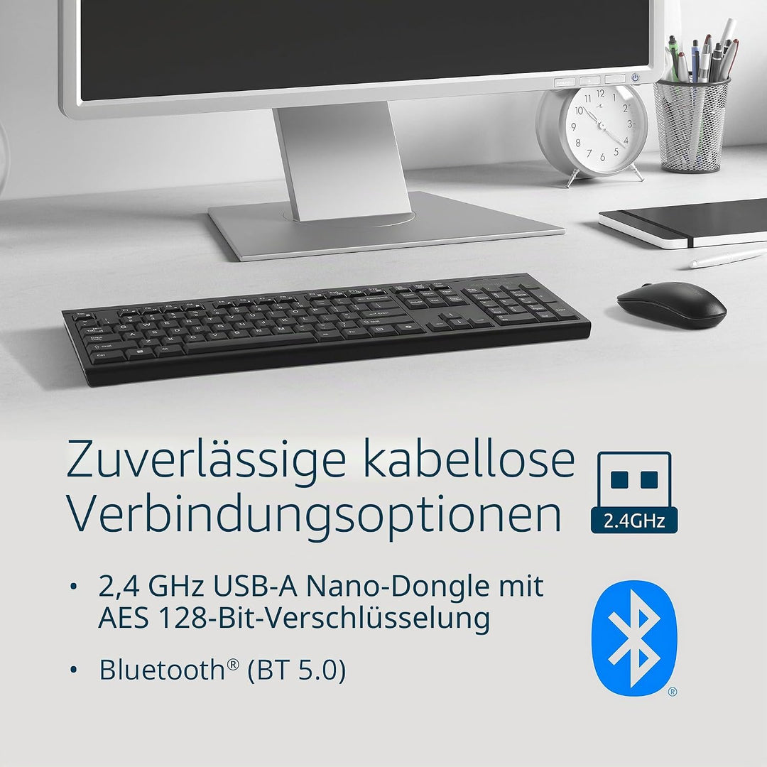 Kensington KM270 EQ Set Wiederaufladbare kabellose Full-Size Tastatur und beidhändige geräuschlose M