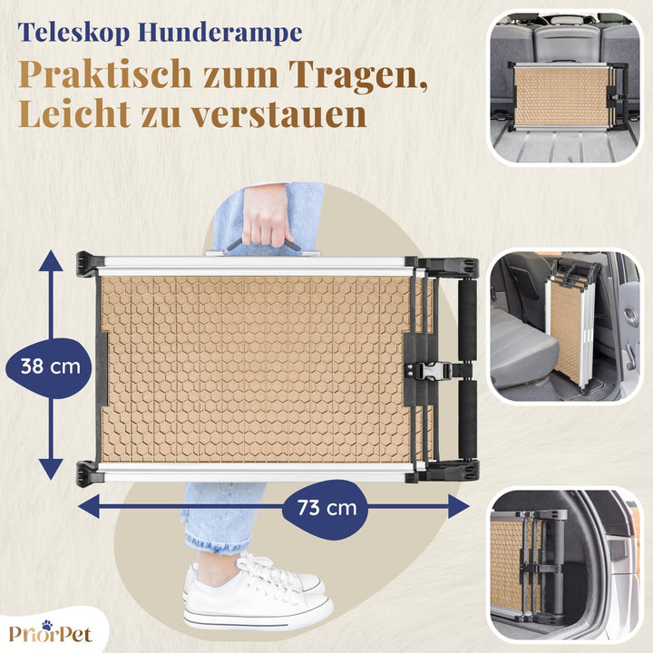 Hunderampe Auto Klappbar - Stabile und rutschfeste Hundeleiter Auto & SUV bis zu 90kg Belastbar - Te