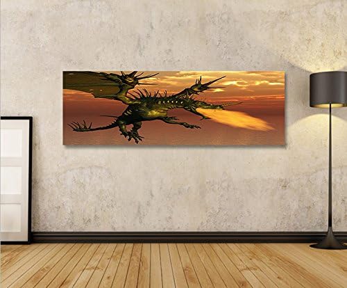 islandburner Bild Bilder auf Leinwand Drache V2 Panorama XXL Poster Leinwandbild Wandbild Dekoartike