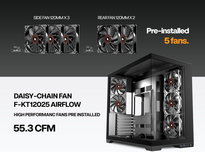 KEDIERS PC Gehäuse - vorinstallierte 4-Lüfter, ATX Mid Tower Gaming Gehäuse, Computergehäuse mit öff