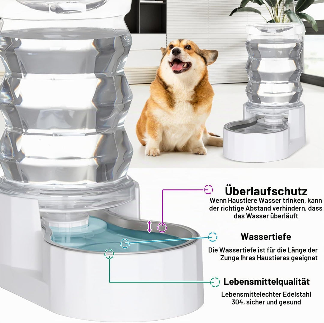 Sfozstra Wasserspender für Hunde aus Edelstahl, 6 l, Weiss, gross, BPA-frei, automatischer Schwerkra