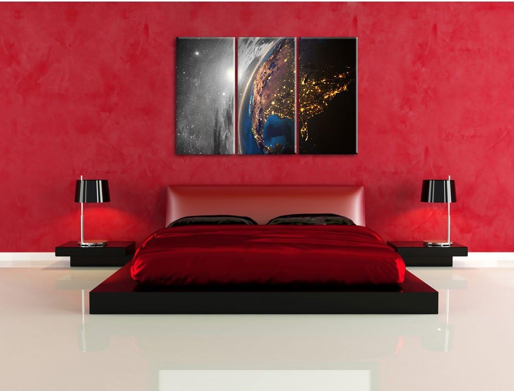 Pixxprint 3D-Rendering von detaillierten bunten Erde B&W Detail 3-Teiler Leinwandbild 120x80 Bild au