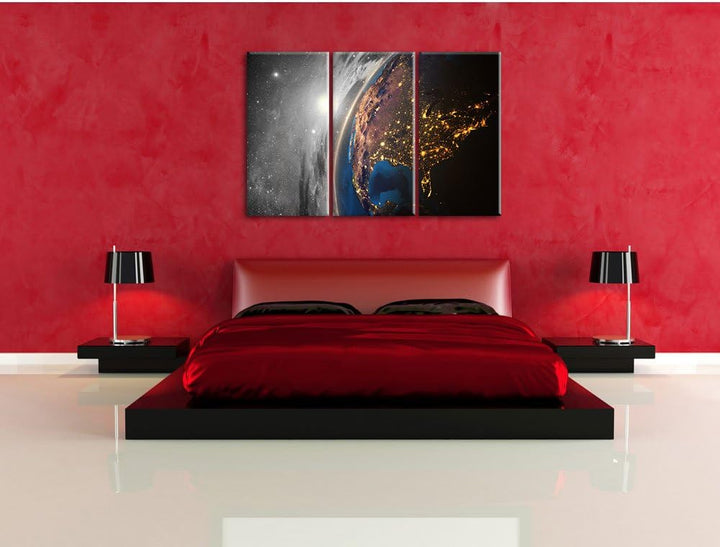 Pixxprint 3D-Rendering von detaillierten bunten Erde B&W Detail 3-Teiler Leinwandbild 120x80 Bild au