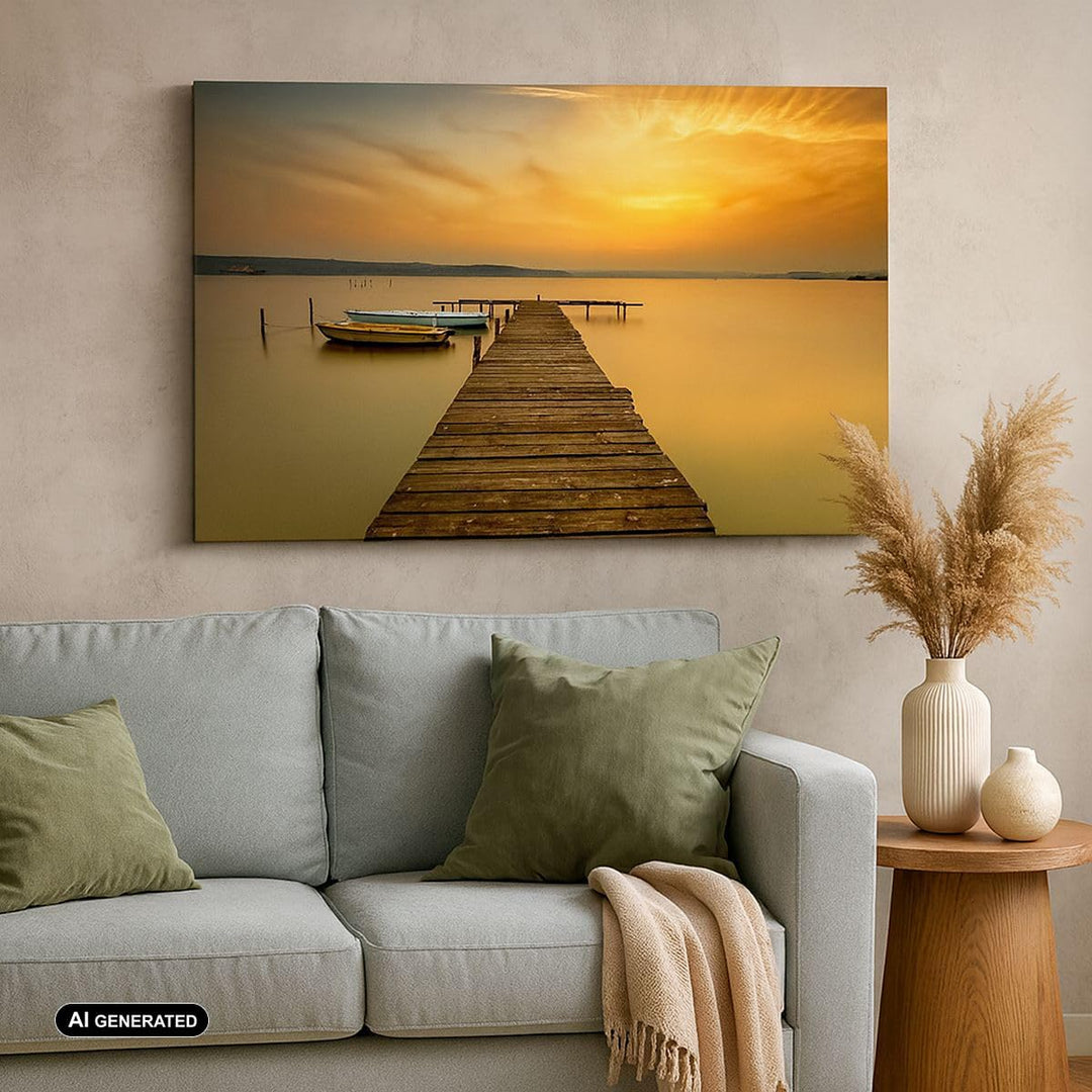 ARTTOR Bilder auf Leinwand 100x70cm Leinwandbild mit Rahmen See Brücke Gross Wanddeko Bild Schlafzim