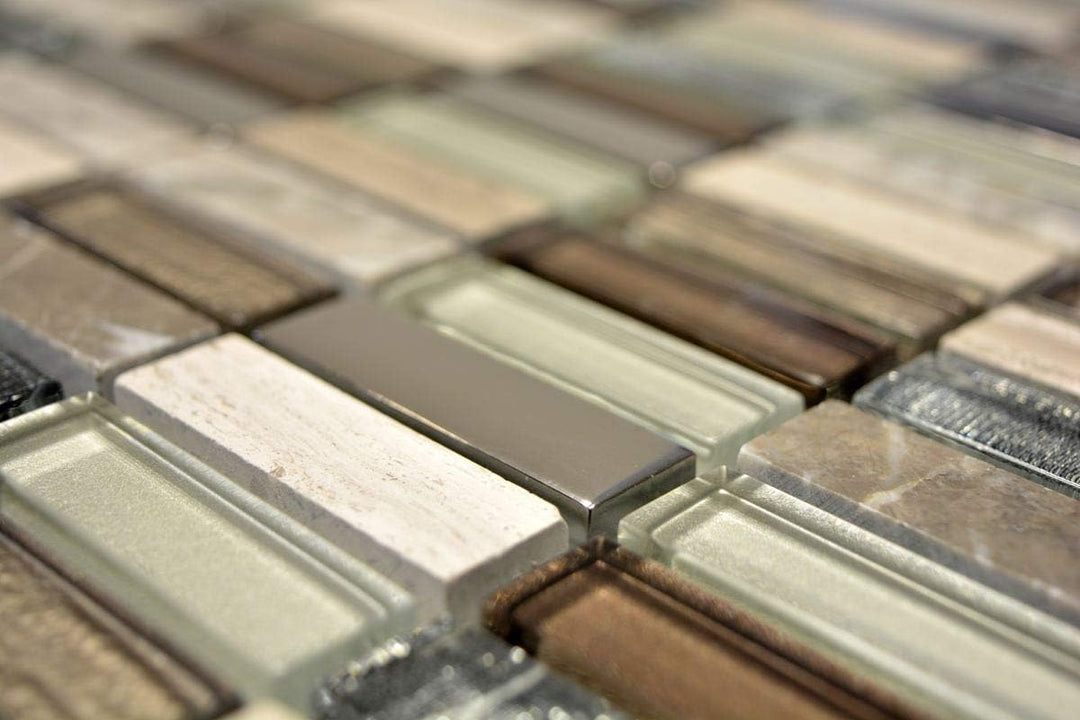 Mosaik Fliese Transluzent hellbraun silber grau Rechteck Glasmosaik Crystal Stein hellbraun für WAND