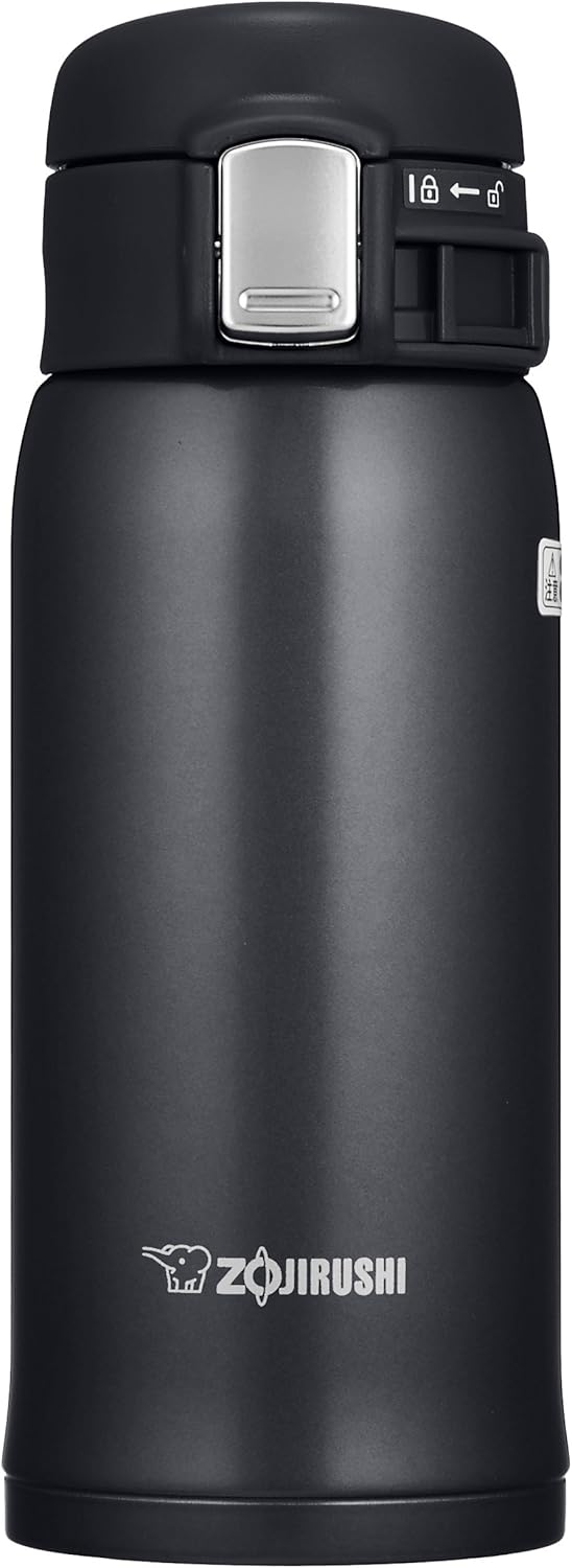 Zojirushi Thermosflasche für Getränke, Edelstahl, glänzend, Schwarz, 6,5 x 7 x 17,5 cm Modernes tech