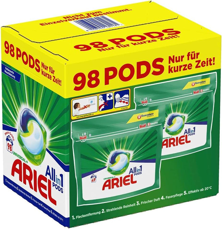 Ariel Waschmittel Pods All-in-1, 98 Waschladungen (2 x 49) Universal Frischer Wäscheduft und strahle