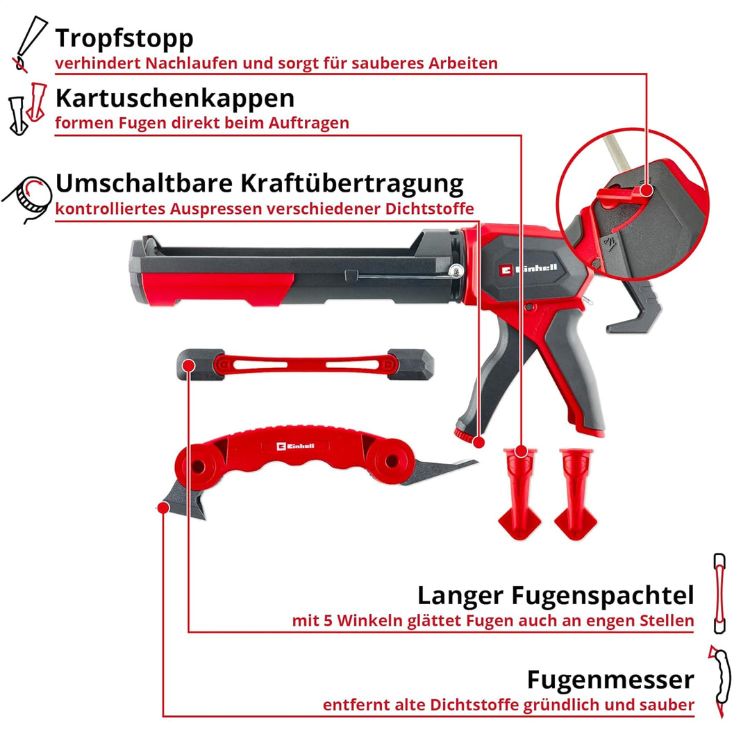 Einhell Kartuschenpressen-Set Profi, 5-tlg. (umschaltbare Kraftübertragung 1:12-1:24, Tropfstopp, Ny
