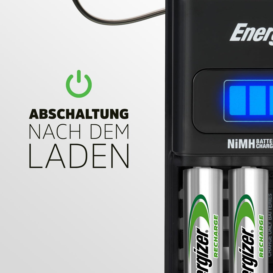 Energizer Batterieladegerät, wiederaufladbare für AA/AAA Batterien, Recharge 1-Hour, 1 Stück AA (4er