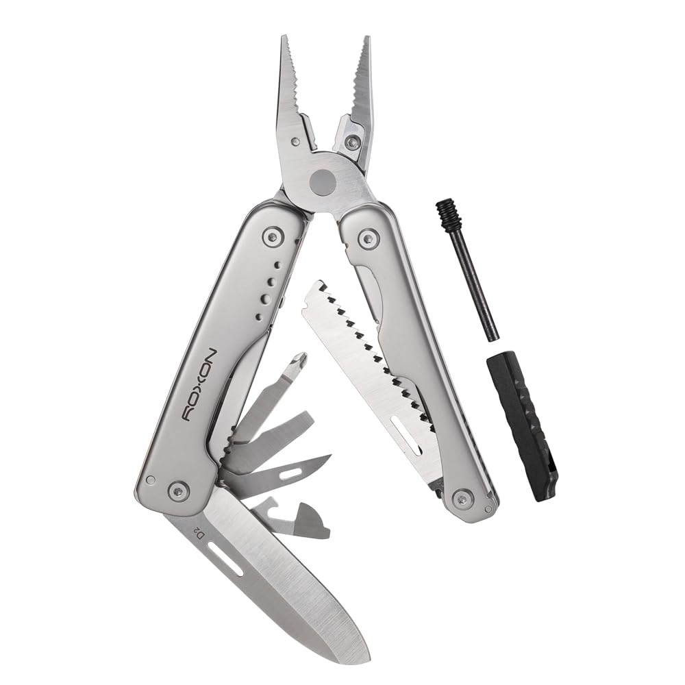 ROXON S803E Elite - Update D2 Messer Multitool Zange mit 20 Funktionen Survival EDC Tool mit Flint R