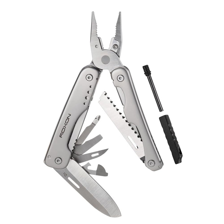 ROXON S803E Elite - Update D2 Messer Multitool Zange mit 20 Funktionen Survival EDC Tool mit Flint R