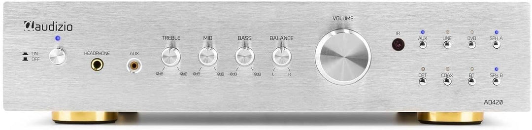 Audizio AD420B - 4 Kanal Verstärker mit Bluetooth, 4 x 100 Watt, mit Fernbedienung, 2.1 kompatibel,