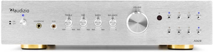 Audizio AD420B - 4 Kanal Verstärker mit Bluetooth, 4 x 100 Watt, mit Fernbedienung, 2.1 kompatibel,