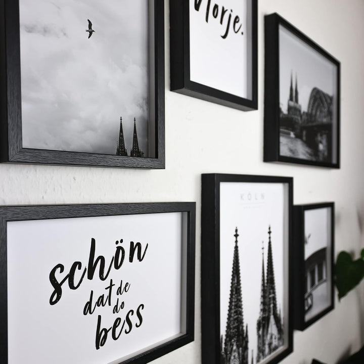 Köln Bilder Set - Schwarz Weiss - 6er Set Köln Poster - Cologne - Dom - Köln Spruch - Wohnzimmer Bil
