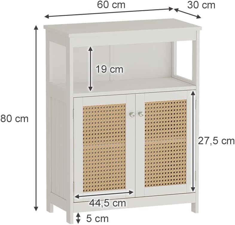 Vicco Midischrank Rosario, Weiss, 60 x 80 cm mit Türen und offenem Fach Sideboard, Sideboard