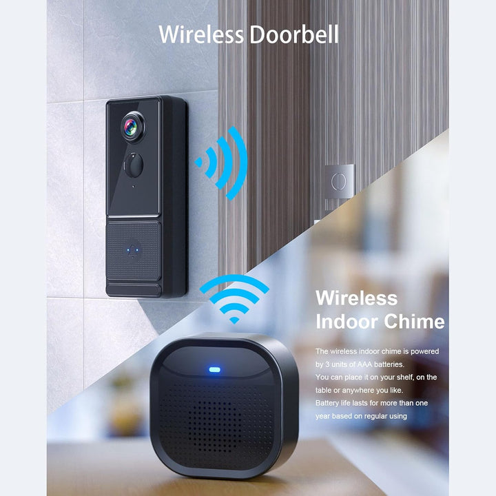Drahtlose Türklingelkamera, 5G WLAN, 2-Wege-, Nachtsicht, Lange Akkulaufzeit, PIR-Erkennung, HD-Kame