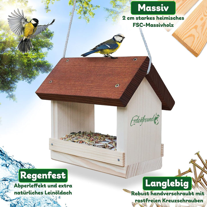 ERDENFREUND® Vogelfutterhaus 2 Grössen mit Leinenkordel reissfest Futterhaus für Vögel wetterfest mi