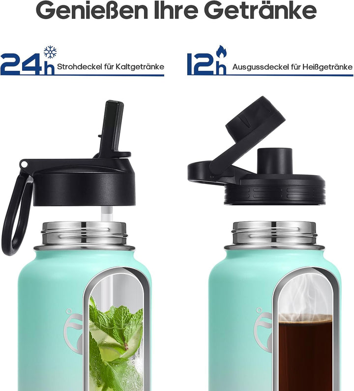 HydroPal Edelstahl Trinkflasche - 750ml, 1L, 1,2L, BPA-Frei, Kohlensäure geeignet, Isolierte Thermos