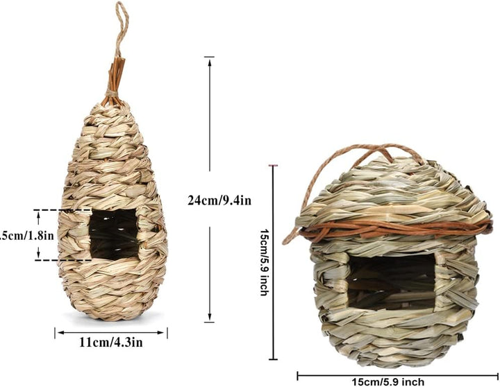 2 Stück Gras Bird Nest, Vogelhaus Vogelnest, Handgewebte Vogelhäuser, Kolibri-Haus für Draussen Aufh