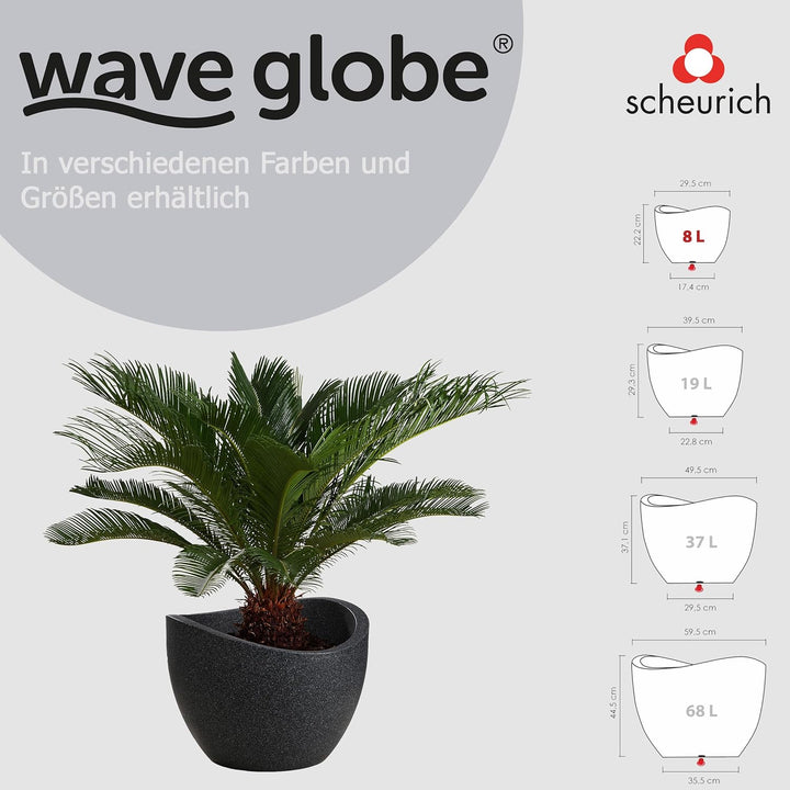 Scheurich Wave Globe, Pflanzgefäss aus Kunststoff, Schwarz-Granit, 30 cm Durchmesser, 22 cm hoch, 19