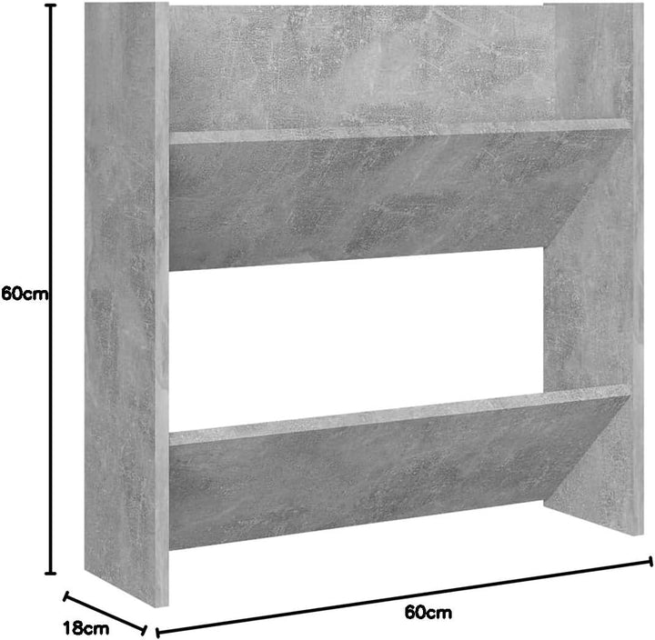 60x18x60 cm Wand Schuhschrank mit 2 Kippböden Schuhregal Schmal Betongrau Schuhbank Shoe Rack Schuhk