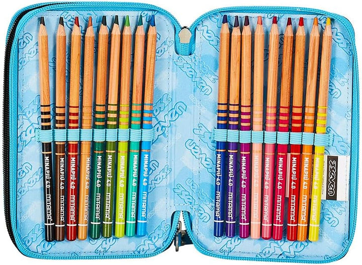 Seven Federmäppchen Kinder, Mäppchen Junge mit Inhalt, Federtasche Schule 3 Fächer,Schüleretui, gros